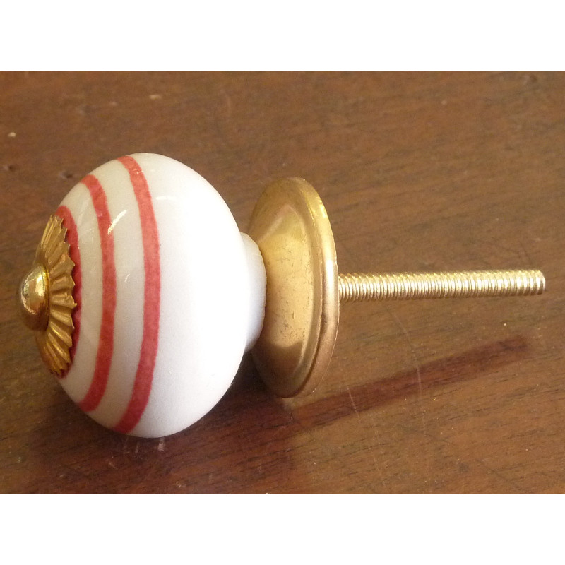Boutons en porcelaine blanc trait rouge