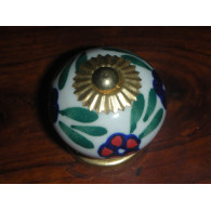 Boutons en porcelaine feuille verte rouge