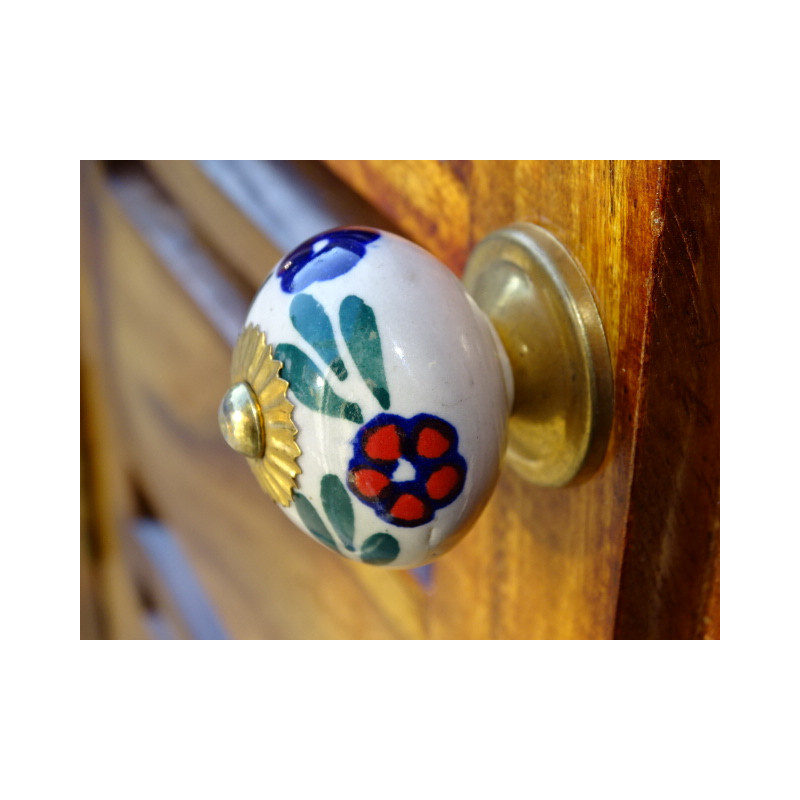 Boutons en porcelaine feuille verte rouge
