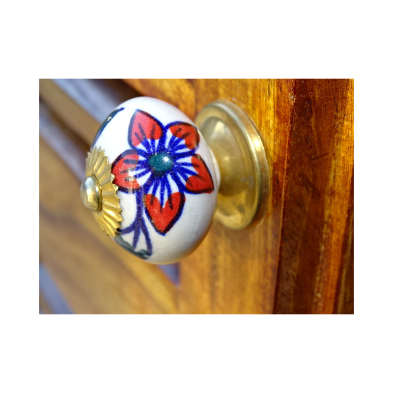 Boutons en porcelaine fleur rouge