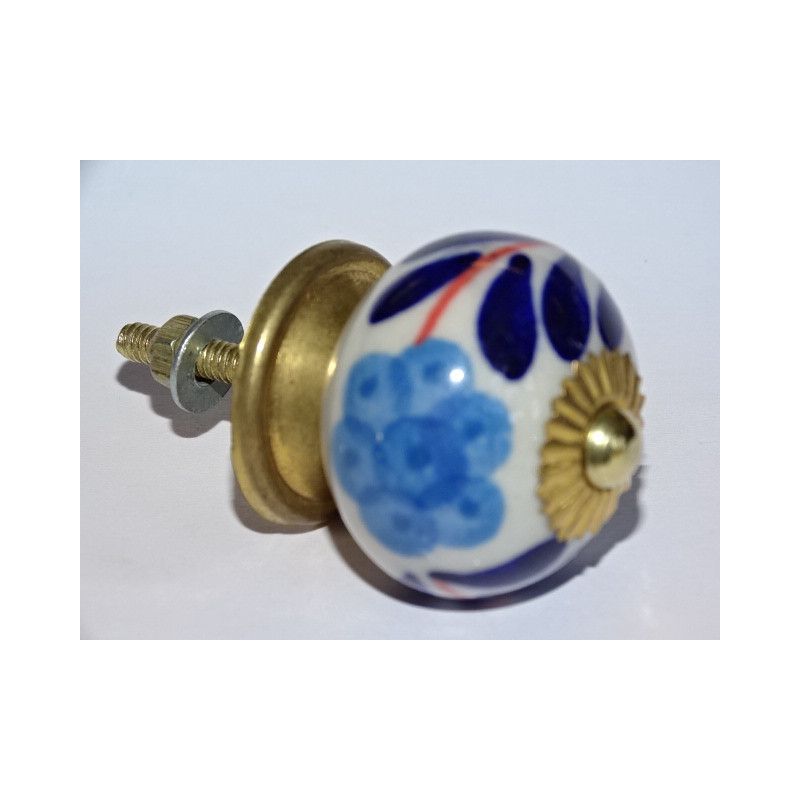 Handle of furniture large flowers turquoise