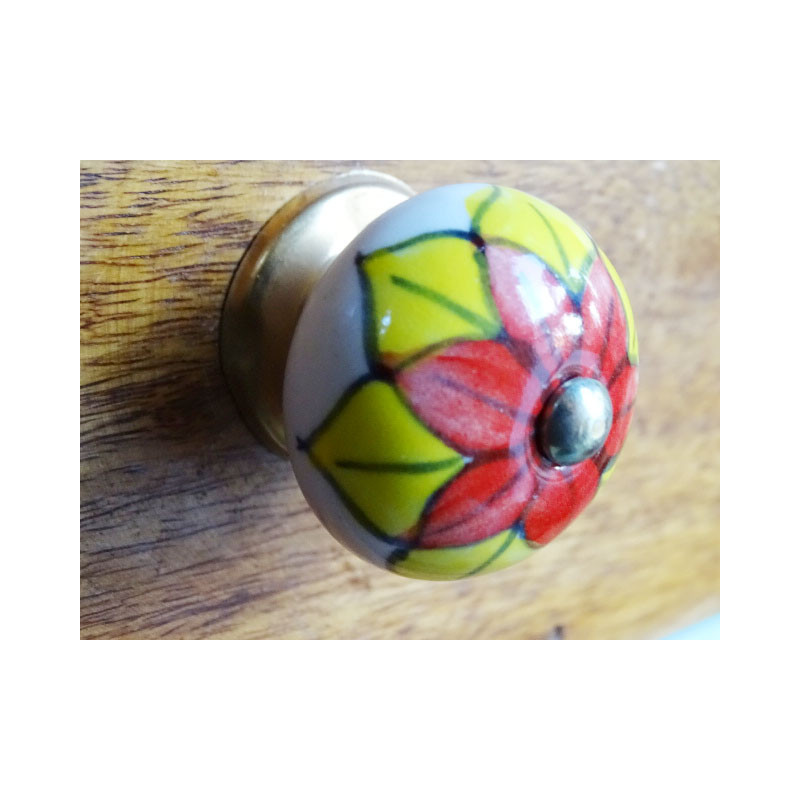 Ceramic cabinet knob red flower