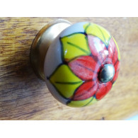 Poignée en porcelaine fleur rouge