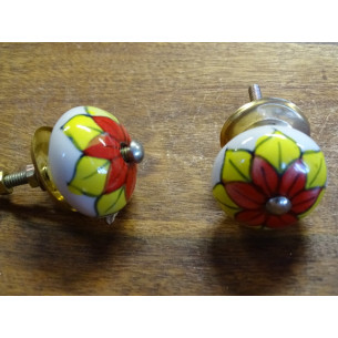 Ceramic cabinet knob red flower 2