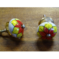 Ceramic cabinet knob red flower