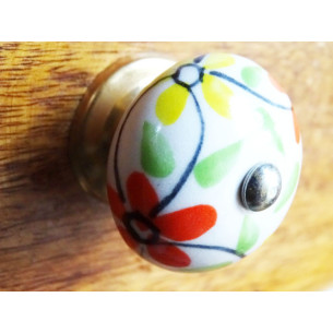 Ceramic cabinet knob yellow and orange flower