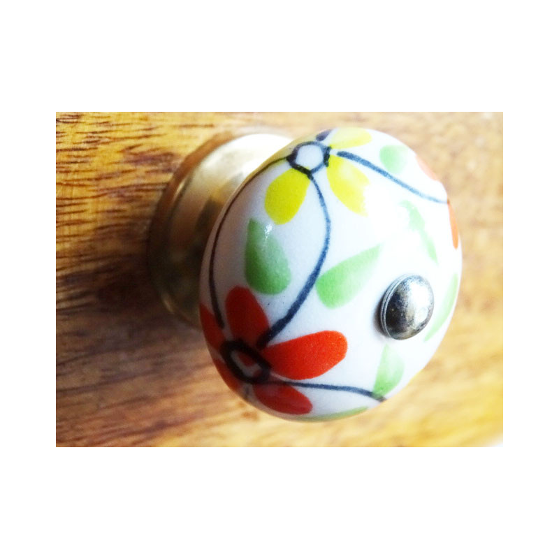 Ceramic cabinet knob yellow and orange flower