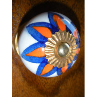 Perillas de los cajones de porcelana étoile naranja azul