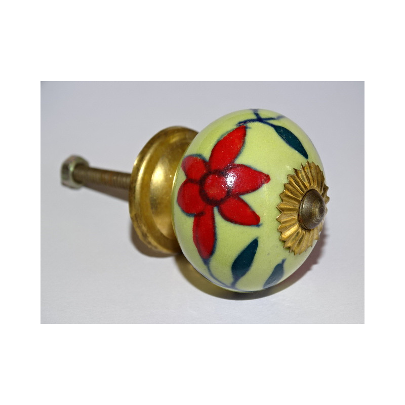 Möbelgriff  gelb mit roten Blumen