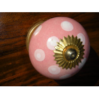 Boutons en porcelaine pois rose/doré