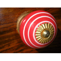 Boutons en porcelaine trait blanc/vermillon