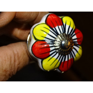 Porzellan-Kürbisgriff mit roten und gelben Blüten - silber 2