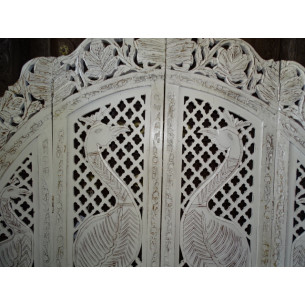 Paravent rond Paons blanc poncé 2