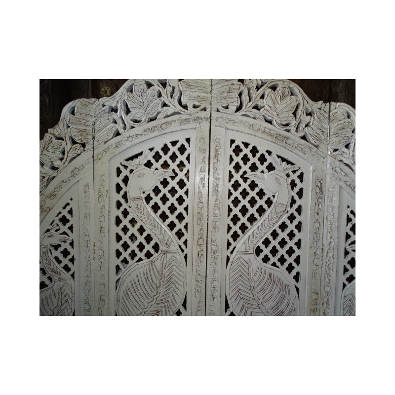 Paravent rond Paons blanc poncé