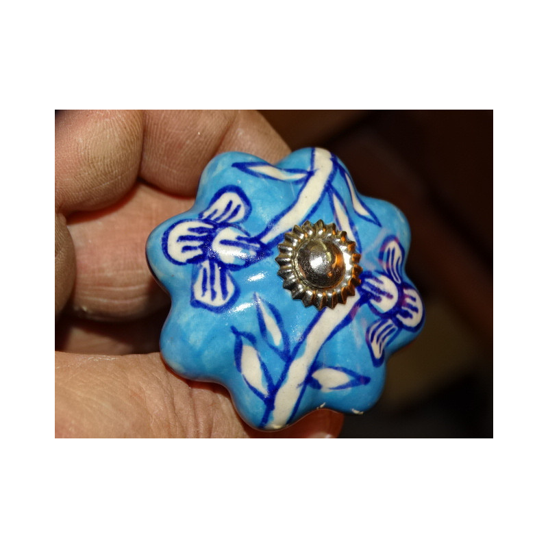 Poignée citrouille en porcelaine turquoise avec...