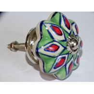 Pumpkin handle in green porcelain and red flowers - silver