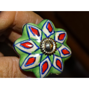 Poignée citrouille en porcelaine verte et fleurs rouges -... 2