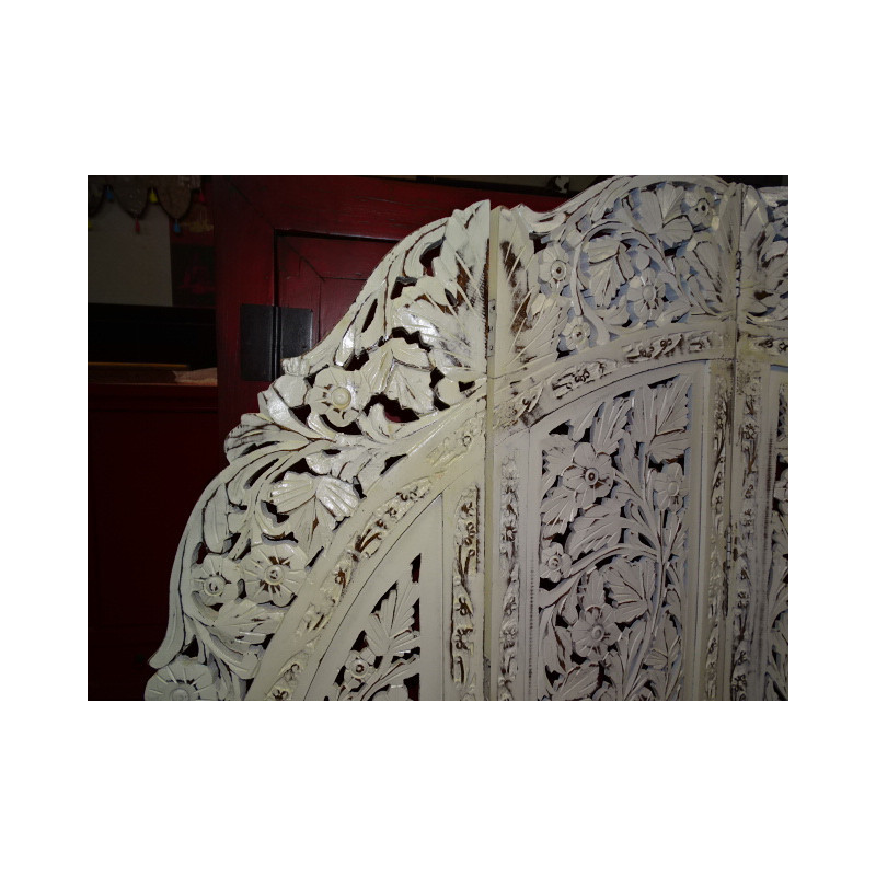 Paravent rond fleurs blanc poncé