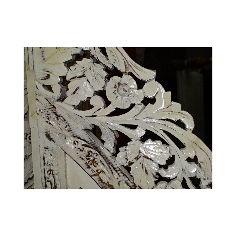 Paravent rond fleurs blanc poncé