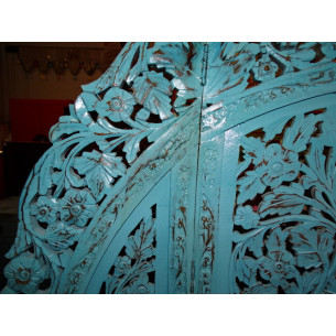 Paravent rond fleurs turquoise poncé 2