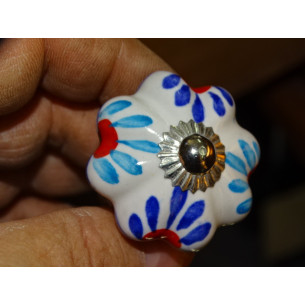 Poignée citrouille blanche et fleurs turquoise et bleu... 2