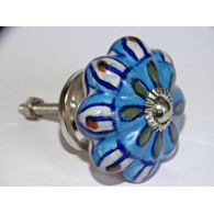 Poignée citrouille en porcelaine turquoise et pétales blancs - argenté