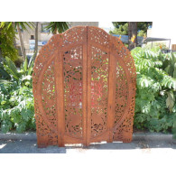 wooden partition with clear skated peacocks