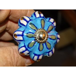 Pumpkin handle in turquoise porcelain and white petals -... 2