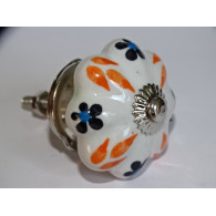 Pumpkin handle in white porcelain and 4 orange flames - silver