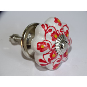 Mango de calabaza en porcelana blanca y flor roja - plata