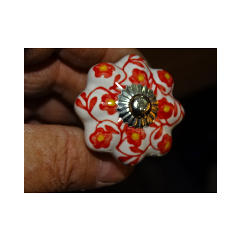 Pumpkin handle in white porcelain and red...