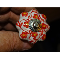 Pumpkin handle in white porcelain and red flower - silver