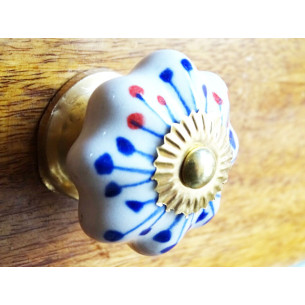 Ceramic cabinet knob pumpkin blue stamens