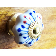 Ceramic cabinet knob pumpkin blue stamens