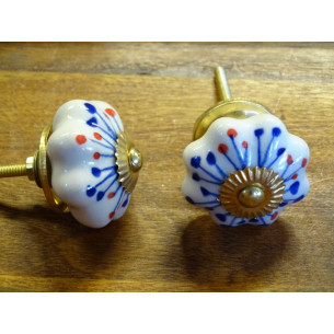 Poignée en porcelaine citrouille étamines bleues 2