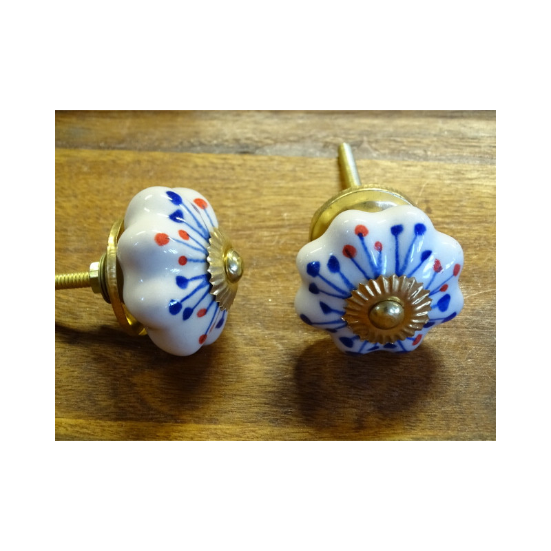 Poignée en porcelaine citrouille étamines bleues