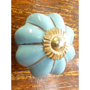 Perillas de los cajones de porcelana azul ciel filet doré