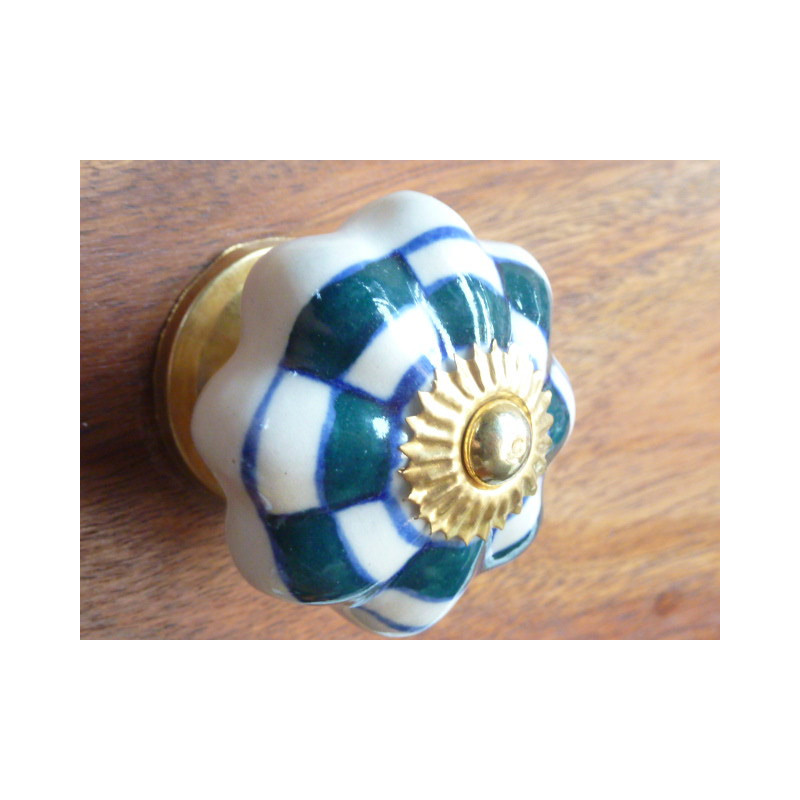 Boutons porcelaine damier vert