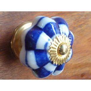 Boutons porcelaine damier bleu