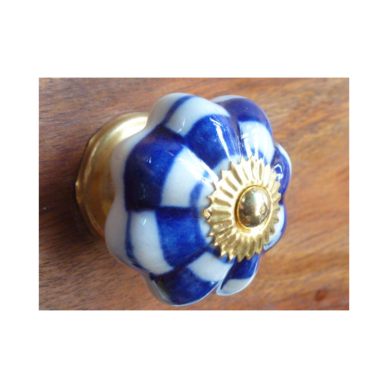 Porcelana Manijas a cuadros azul