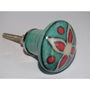 turquoise green pear-shaped button and red flower