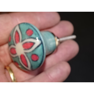 turquoise green pear-shaped button and red flower 2